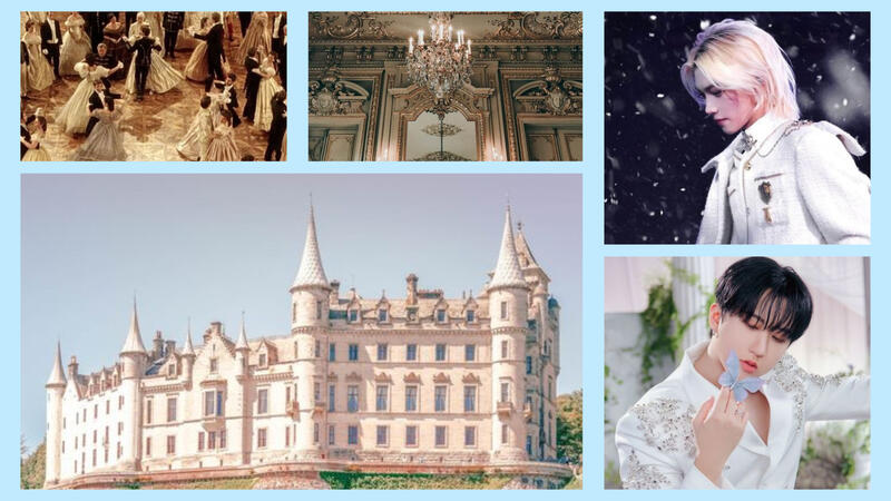 This has a picture of both a prince Felix and prince Changbin. They have a royal dance party and castle decor.